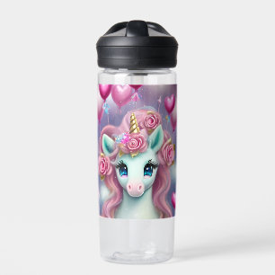 Fantasy White Baby Unicorn mit rosa Herzen Trinkflasche