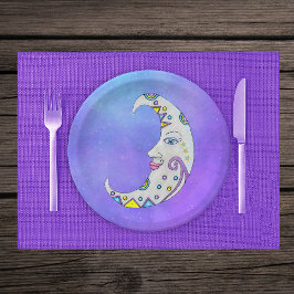 Fantasy White Crescent Moon Extravagante Abstrakte Pappteller