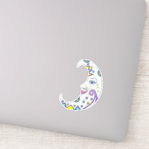Fantasy White Crescent Moon mit Face Colorful Aufkleber