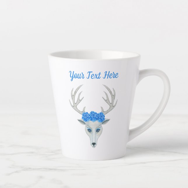 Fantasy White Deer Head Antlers Hübsch Blue Rose Milchtasse (Rechts)