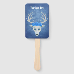 Fantasy White Deer Head Mysterious Face Blue Rose Fächer
