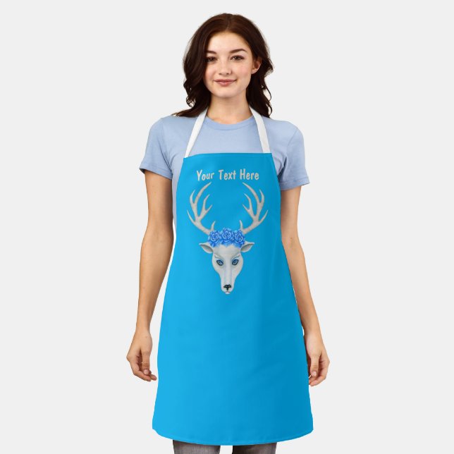 Fantasy White Deer Head Rose Blue Eyes Antlers Schürze (Getragen)