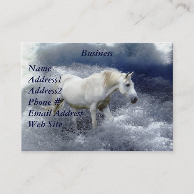 Fantasy White Horse & Ocean Surf Business Card Visitenkarte (Vorderseite)