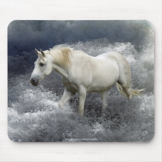 Fantasy White Horse & Ocean Surf Mousepad (Vorne)