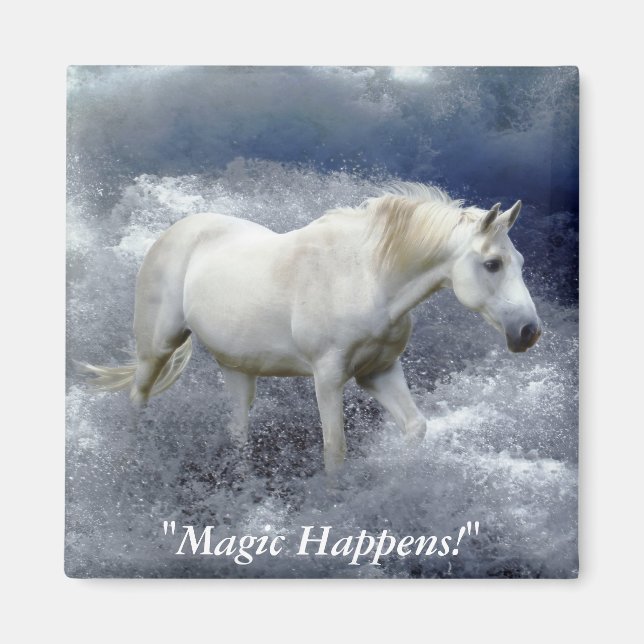 Fantasy White Horst & Ocean Surf Geschenke Magnet (Vorne)