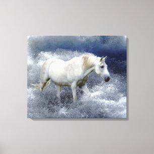 Fantasy White Horst & Ocean Surf Kunst, Dichtung u Leinwanddruck