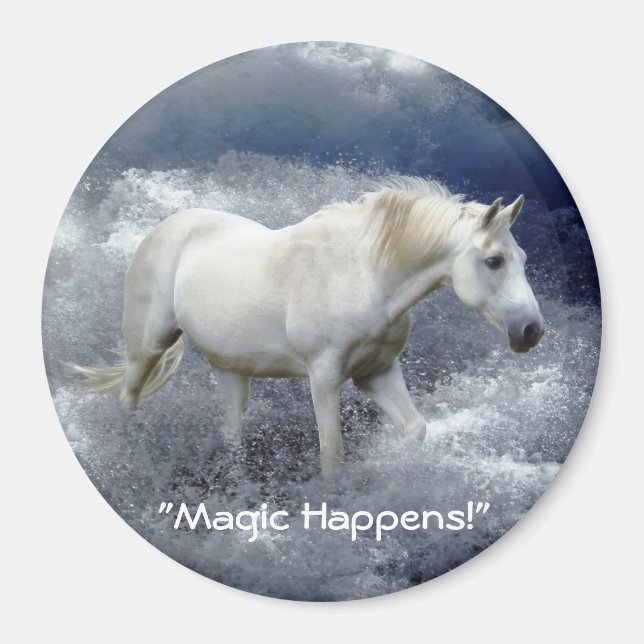 Fantasy White Horst & Ocean Surf Magnet Geschenk (Vorne)