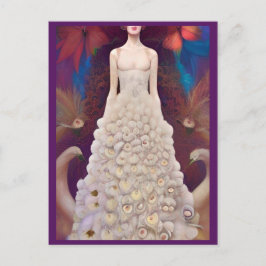 Fantasy White Peacock Wedding Dress Fashion Diva Postkarte