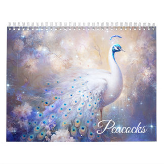 Fantasy White Peacocks in Abstract Style Kalender