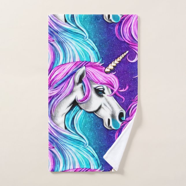 Fantasy White Unicorn Nahtloses Muster Badhandtuch Set (Handtuch)