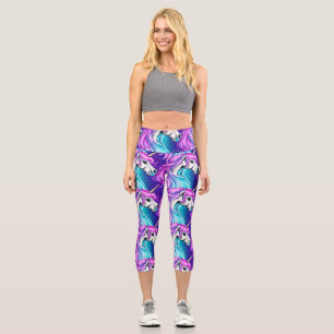 Fantasy White Unicorn Nahtloses Muster Capri Leggings