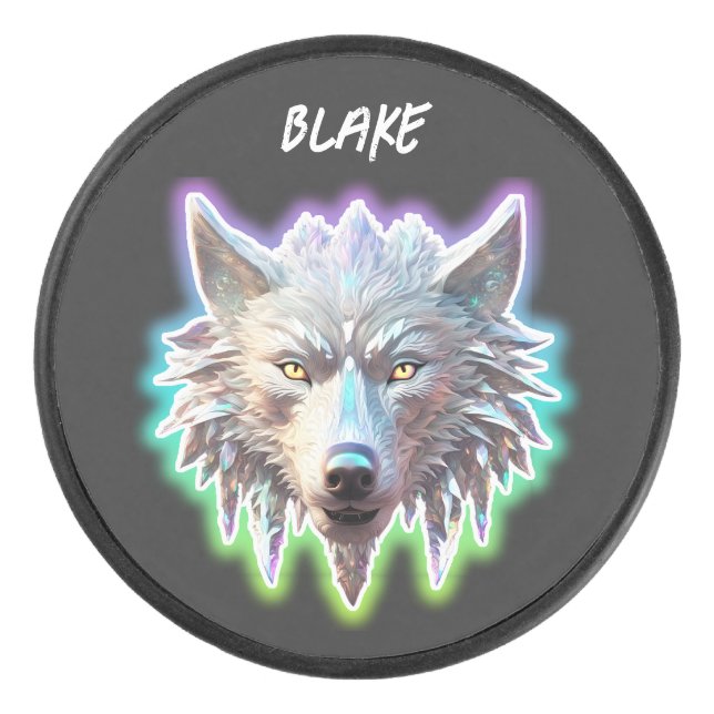 Fantasy White Wolf Head Eishockey Puck (Vorderseite)