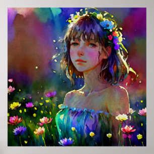 *~ Fantasy Wild Blume AP56 Watercolor Art Girl Poster