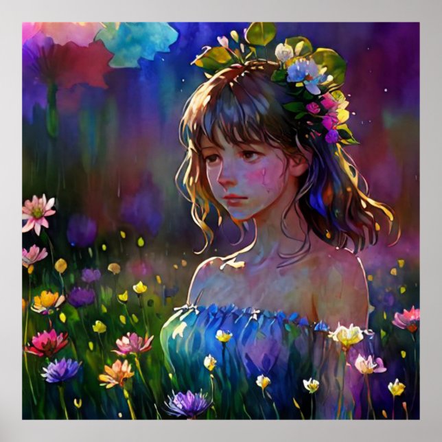 *~ Fantasy Wild Blume Girl AP56 Wasserfarbe Kunst Poster (Vorne)
