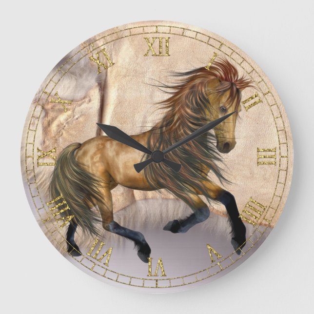 Fantasy Wild Horse Wall Clock Große Wanduhr (Vorderseite)