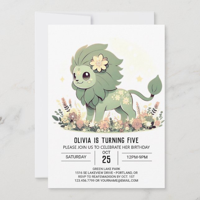 Fantasy Wild Lion Digital Geburtstag Einladung (Vorderseite)