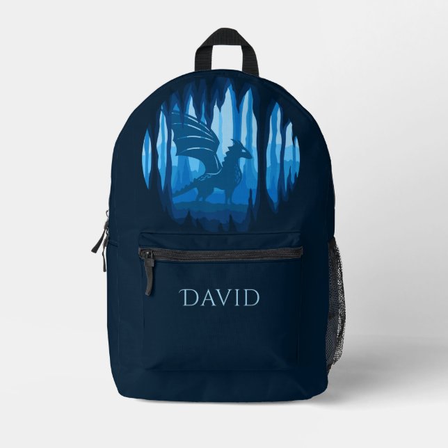 Fantasy Winged Dragon Navy Personalisiert Bedruckter Rucksack (Vorderseite)