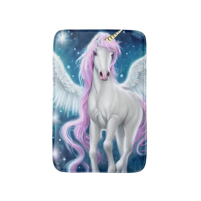 Fantasy Winged Unicorn mit rosa Haar Badematte (Vorderseite Vertikal)