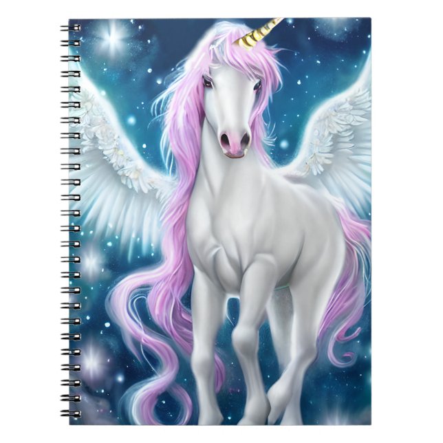 Fantasy Winged Unicorn mit rosa Haar Notizblock (Vorderseite)