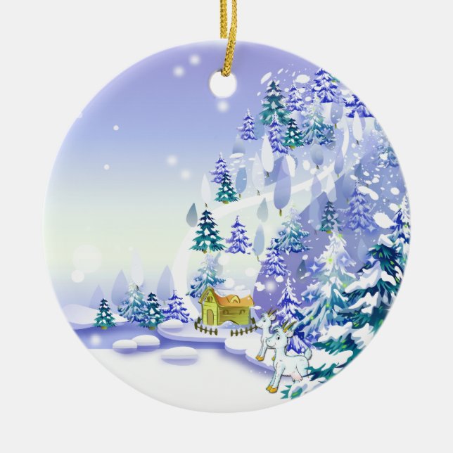Fantasy Winter Goat Weihnachtsschmuck (Vorne)
