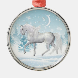 Fantasy Winter Pegasus Einhorn im Schnee Ornament Aus Metall