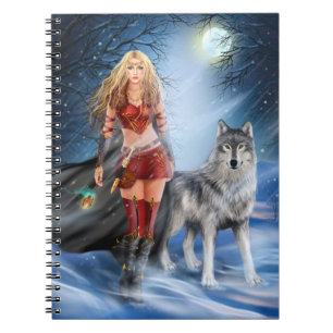 Fantasy Winter Warriorin Prinzessin und Wolf Notizblock