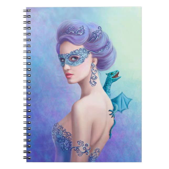 Fantasy Winter Woman mit blauer Drache Notizblock (Vorderseite)