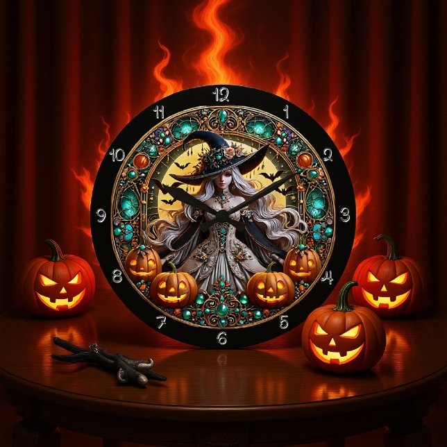 Fantasy Witz mit Glastigen Pumpkins Große Wanduhr (Von Creator hochgeladen)