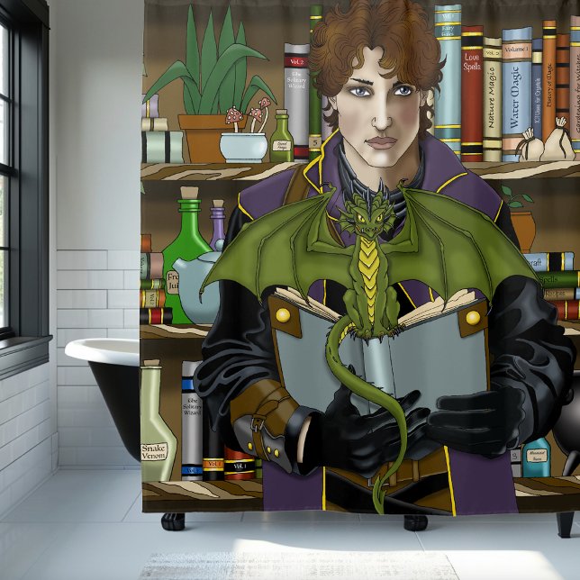 Fantasy Wizard Bücher Dragon Poster Duschvorhang (Von Creator hochgeladen)