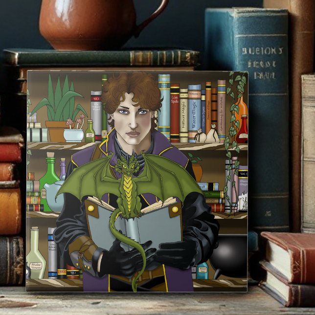 Fantasy Wizard Bücher Dragon Poster Fliese (Von Creator hochgeladen)