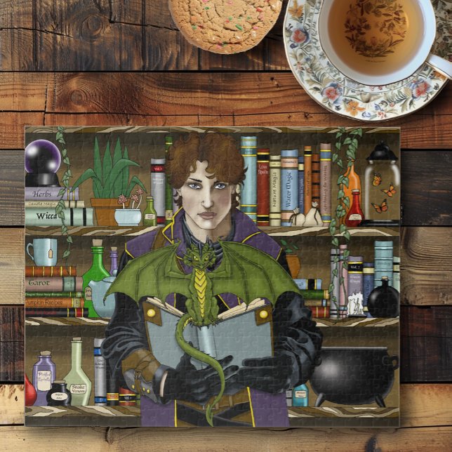 Fantasy Wizard Bücher Dragon Poster Puzzle (Von Creator hochgeladen)