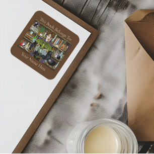 Fantasy Wizard Bücher Dragon Poster Quadratischer Aufkleber