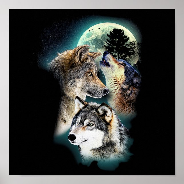 Fantasy Wolf Moon Mountain Poster (Vorne)