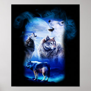 Fantasy Wolf Moon Mountain Poster