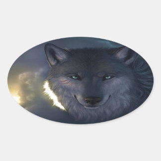 Fantasy Wolf Ovaler Aufkleber