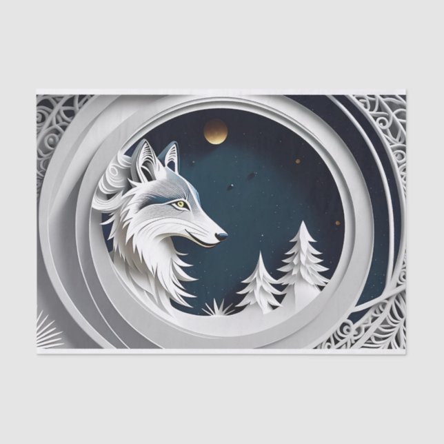 Fantasy Wolf Tissue Paper on Blue Background Seidenpapier (Vorderseite)