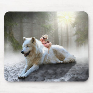 Fantasy Wolf und Girl Mousepad
