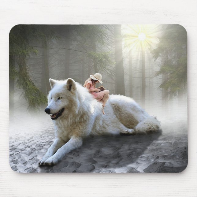 Fantasy Wolf und Girl Mousepad (Vorne)