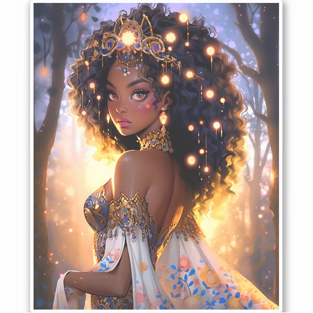 Fantasy Woman African American Art Aufkleber (Vorderseite)