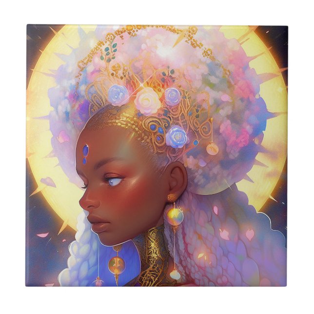 Fantasy Woman African American Art Fliese (Vorderseite)