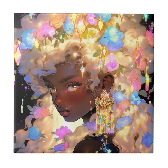 Fantasy Woman African American Art Fliese (Vorderseite)