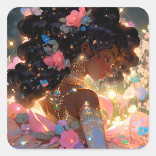 Fantasy Woman African American Art Quadratischer Aufkleber