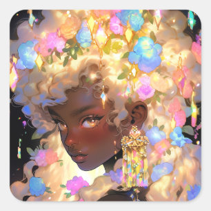 Fantasy Woman African American Art Quadratischer Aufkleber