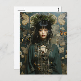 Fantasy Woman and Butterfats Kunst Postkarte