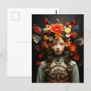 Fantasy Woman and Butterfats Kunst Postkarte