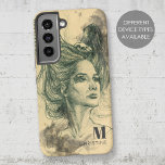 Fantasy Woman Bird Skull Wings Surreal Art Name Samsung Galaxy Hülle<br><div class="desc">Dieses künstlerische Handy-Gehäuse entstand mit meinem Originalwerk "Vergangene Leben / zukünftige Flüge" - der handgezeichneten Skizze eines Frauenportraits mit Vogelschädel und Flügeln in ihren Haaren. Elegantes und cooles Geschenk für Tagträger und für alle, die surreale Kunst, Fantasie, Abenteuer, Dunkle Kunst, Vögel und Fliegen Lieben. ・ Personalisieren Sie es mit Namen...</div>