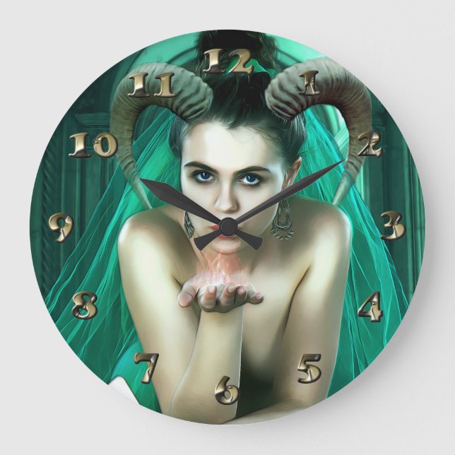 Fantasy Woman Playing Poker Große Wanduhr (Vorderseite)