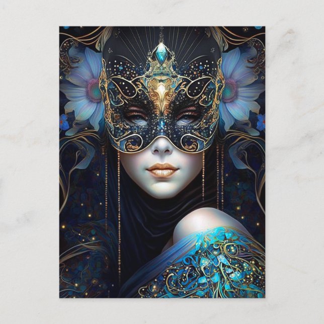 Fantasy Woman Wear Mask Postkarte (Vorderseite)
