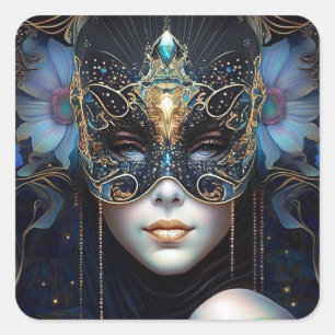 Fantasy Woman Wear Mask Quadratischer Aufkleber