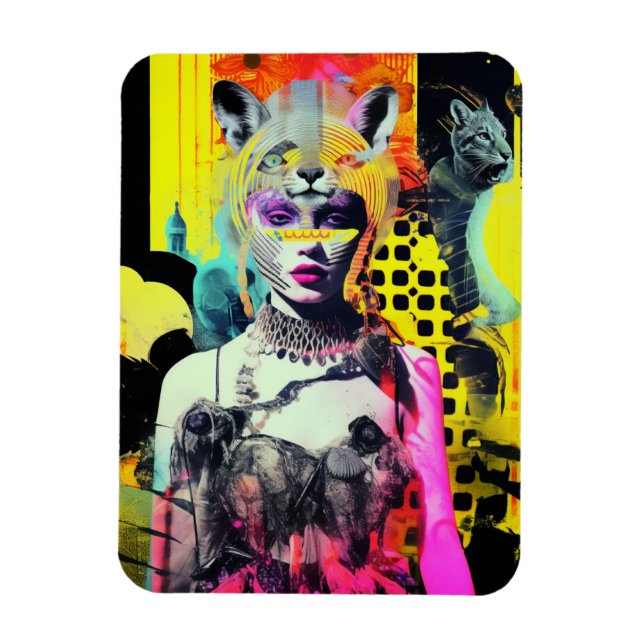 Fantasy Women and Animals Colorful Collage Magnet (Vertikal)